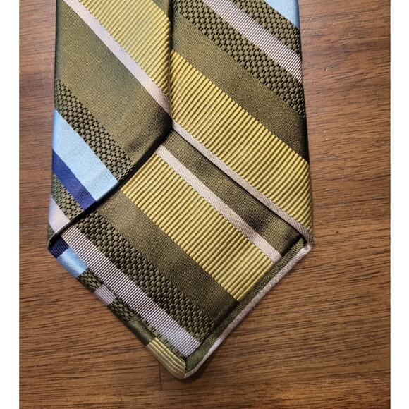 IKE BEHAR Silk Necktie Green Blue Gold XL Men’s GUC Snags - Picture 5 of 8